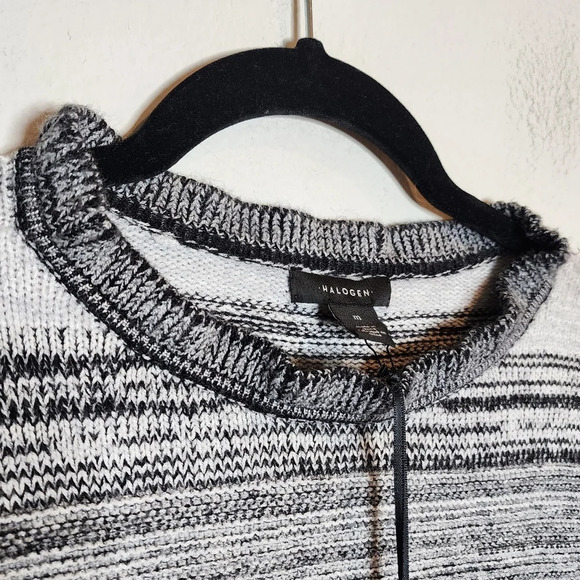 NWT Halogen Faux Cashmere Grey Stripe Puff Sleeve Sweater Size Medium - Picture 3 of 15